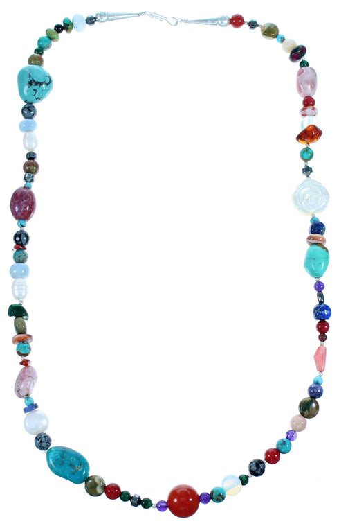 Sterling Silver Multicolor Bead Treasure Necklace SX114673